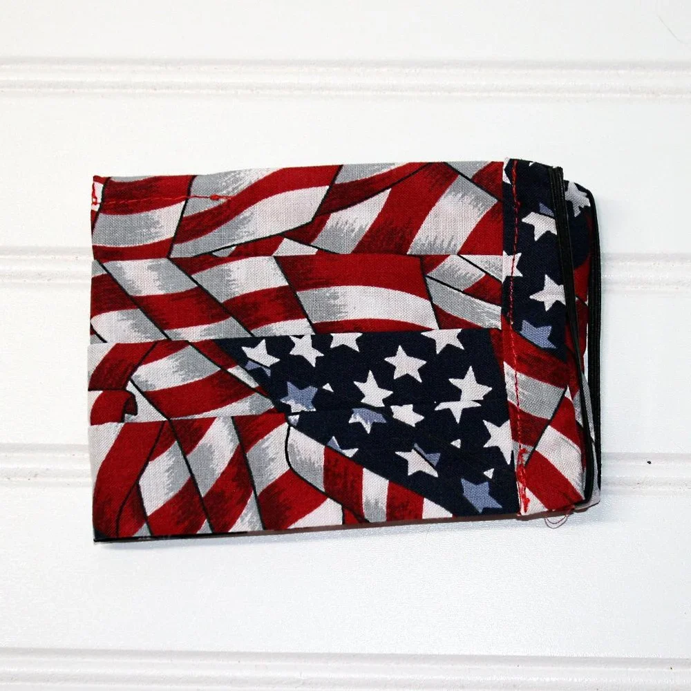HAND CRAFTED Face Mask American Flag Adult Cloth Fabric Print - Pocket Style